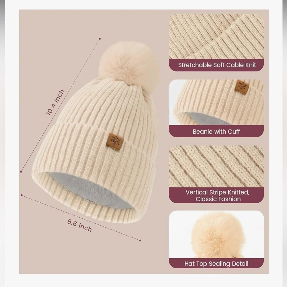 🆕 Womens Winter Beanie Hat Scarf Gloves Set,Touchscreen Gloves for Women 3 in 1